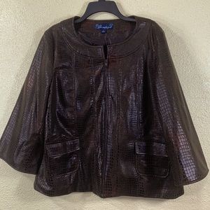 Susan Graver Blazer Jacket Chocolate Brown Animal Print  L  Long Sleeve